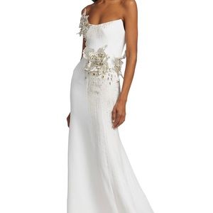 Oscar De La Renta White Gown Floral & Crystals